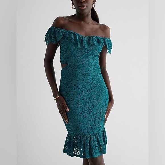 EXPRESS LACE SIDE CUTOUT RUFFLE DRESS - Picture 9 of 9